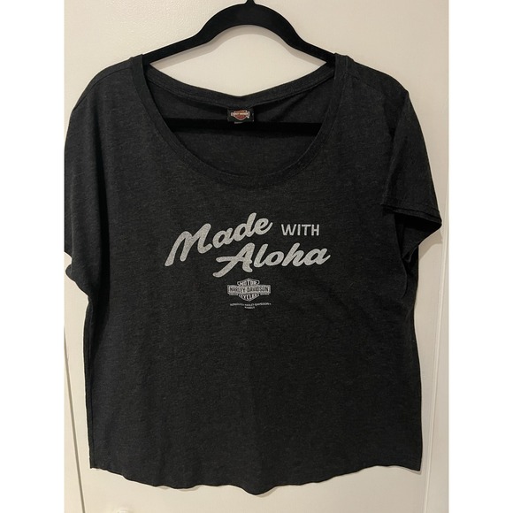 Harley Davidson Women‎ Top Large Gray T-Shirt Made With Aloha Honolulu Graphic - Picture 1 of 3